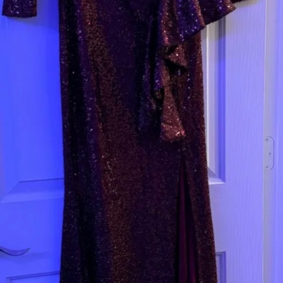 Burgundy Sequin Long Evening Dress - Picture 3 of 5